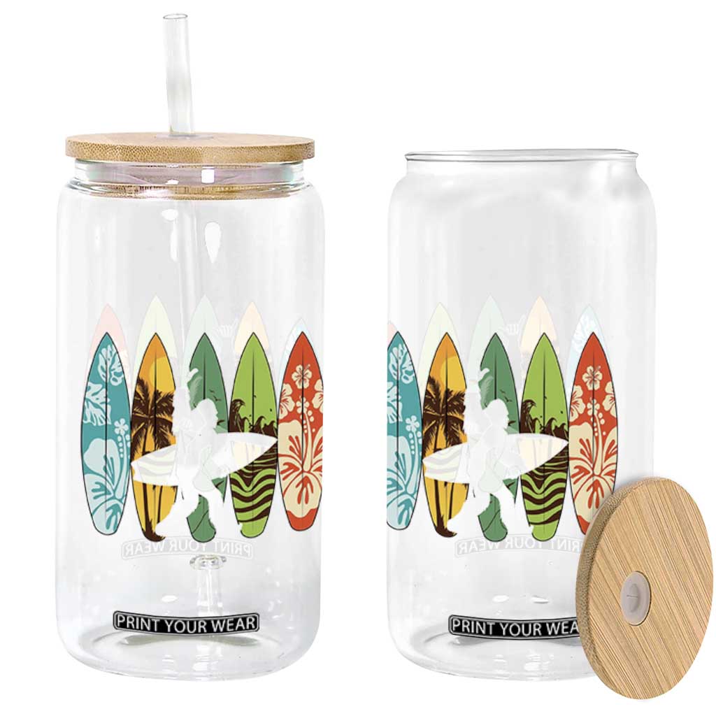 Funny Bigfoot Aloha Hawaiian Surfing Tropical Beach Surfer Glass Can