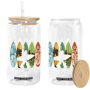 Funny Bigfoot Aloha Hawaiian Surfing Tropical Beach Surfer Glass Can