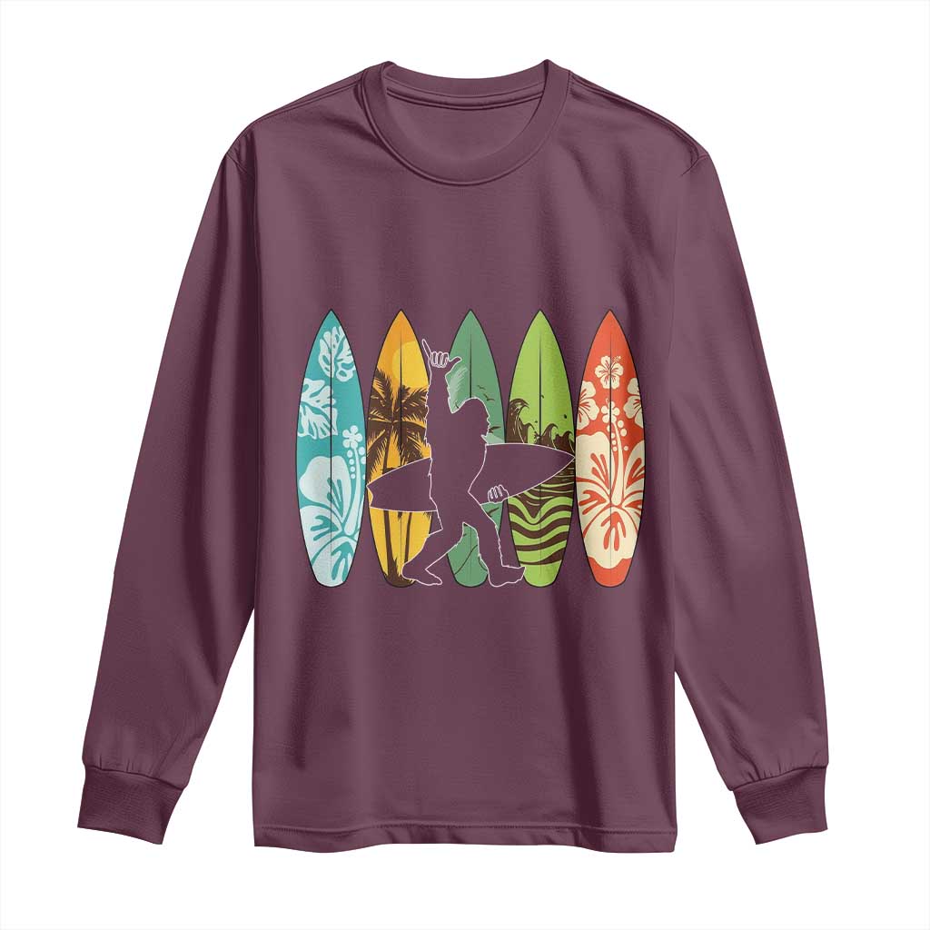Funny Bigfoot Aloha Hawaiian Surfing Tropical Beach Surfer Long Sleeve Shirt