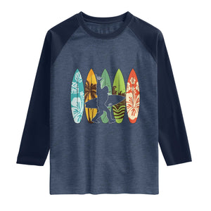 Funny Bigfoot Aloha Hawaiian Surfing Tropical Beach Surfer Raglan Shirt