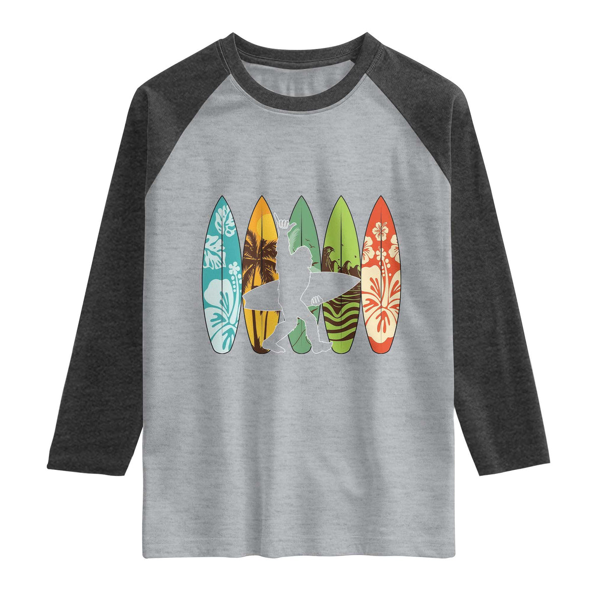 Funny Bigfoot Aloha Hawaiian Surfing Tropical Beach Surfer Raglan Shirt