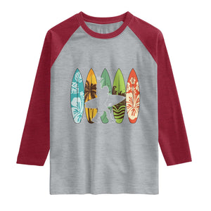 Funny Bigfoot Aloha Hawaiian Surfing Tropical Beach Surfer Raglan Shirt