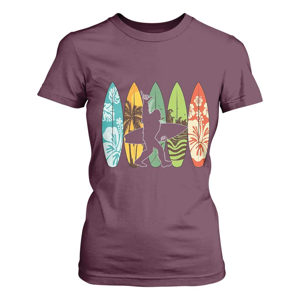 Funny Bigfoot Aloha Hawaiian Surfing Tropical Beach Surfer T Shirt For Women