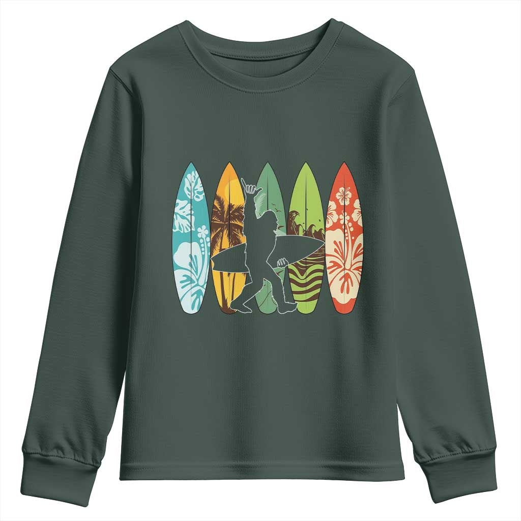Funny Bigfoot Aloha Hawaiian Surfing Tropical Beach Surfer Youth Sweatshirt TS14 Dark Forest Green Print Your Wear