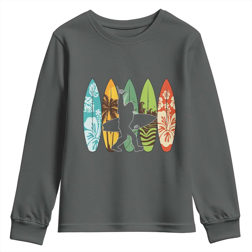 Funny Bigfoot Aloha Hawaiian Surfing Tropical Beach Surfer Youth Sweatshirt TS14 Dark Heather Print Your Wear
