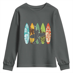 Funny Bigfoot Aloha Hawaiian Surfing Tropical Beach Surfer Youth Sweatshirt TS14 Dark Heather Print Your Wear