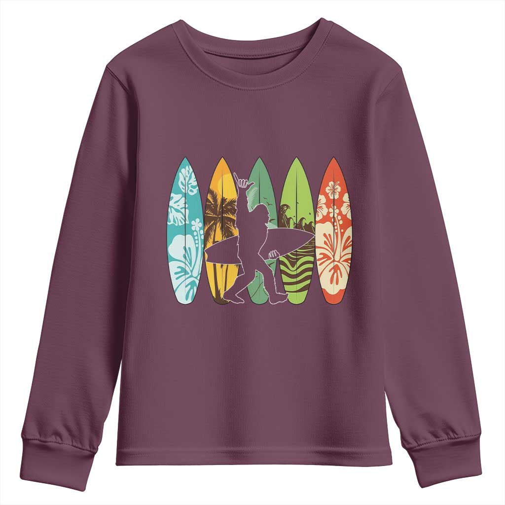 Funny Bigfoot Aloha Hawaiian Surfing Tropical Beach Surfer Youth Sweatshirt TS14 Maroon Print Your Wear