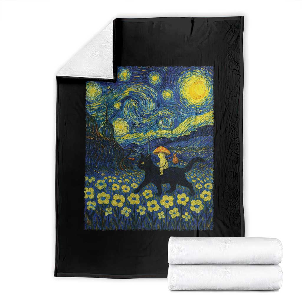 Cute Cottagcore Cat Mushroom Throw Blanket Starry Night Fungi Mycology Lover TS14 Black Print Your Wear