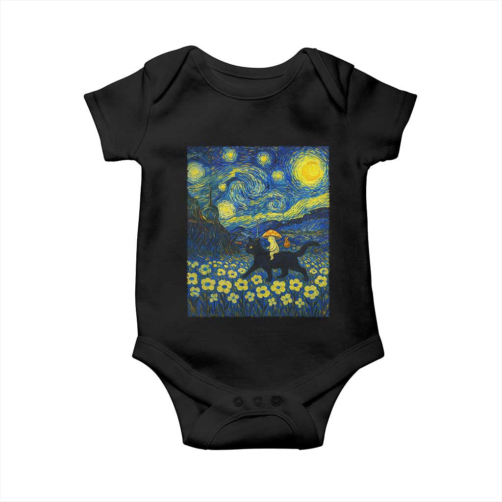 Cute Cottagcore Cat Mushroom Baby Onesie Starry Night Fungi Mycology Lover TS14 Black Print Your Wear