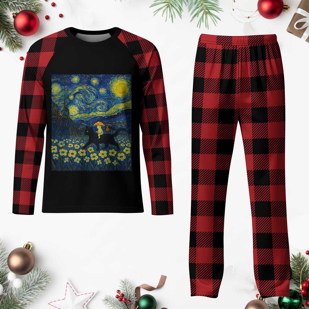 Cute Cottagcore Cat Mushroom Plaid Pajama Set Starry Night Fungi Mycology Lover TS14 Buffalo Plaid Print Your Wear
