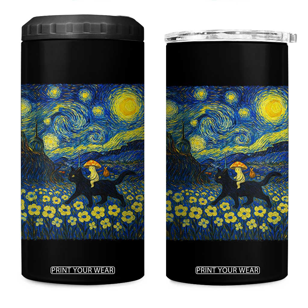 Cute Cottagcore Cat Mushroom 4 in 1 Can Cooler Tumbler Starry Night Fungi Mycology Lover TS14 One Size: 16 oz Black Print Your Wear