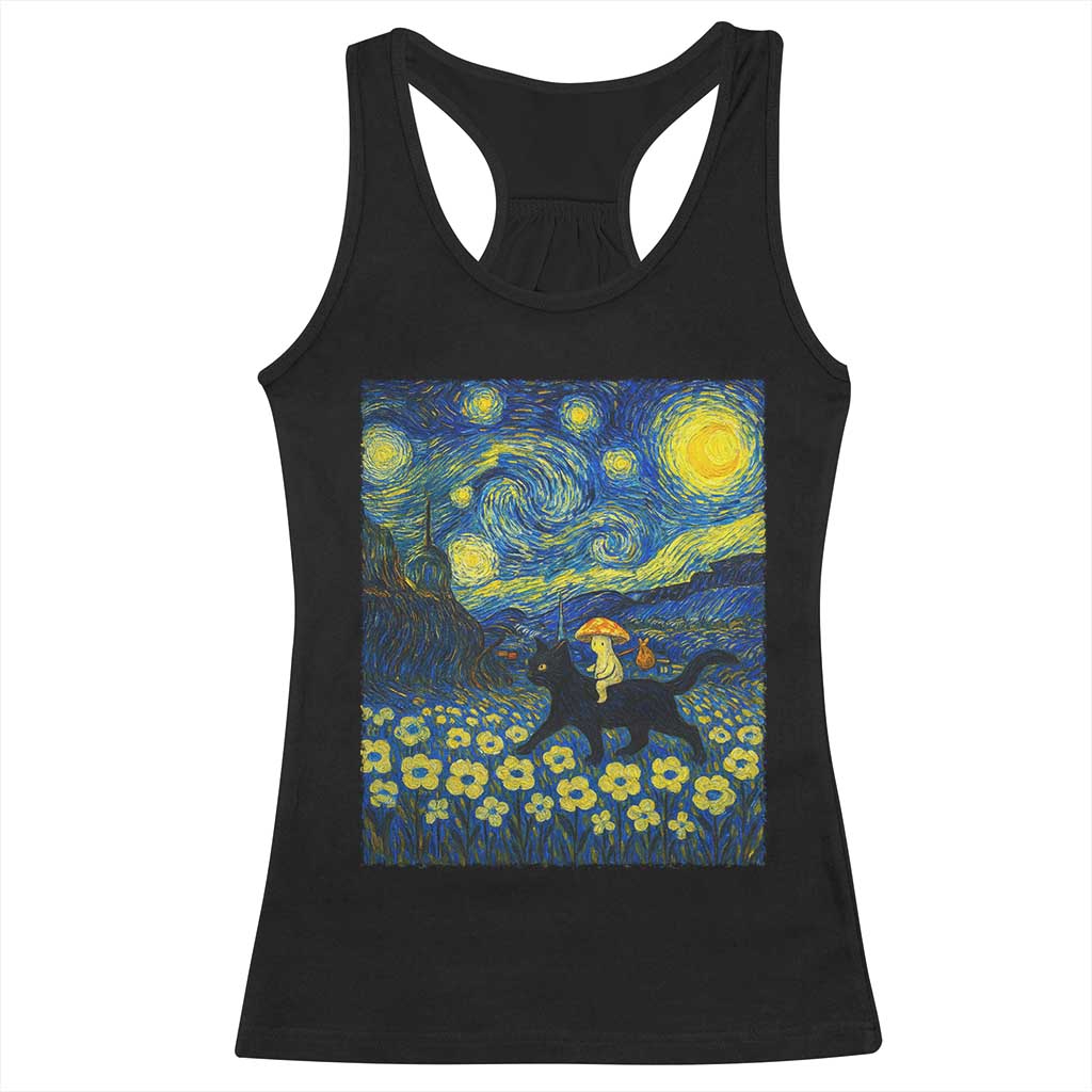 Cute Cottagcore Cat Mushroom Racerback Tank Top Starry Night Fungi Mycology Lover TS14 Black Print Your Wear