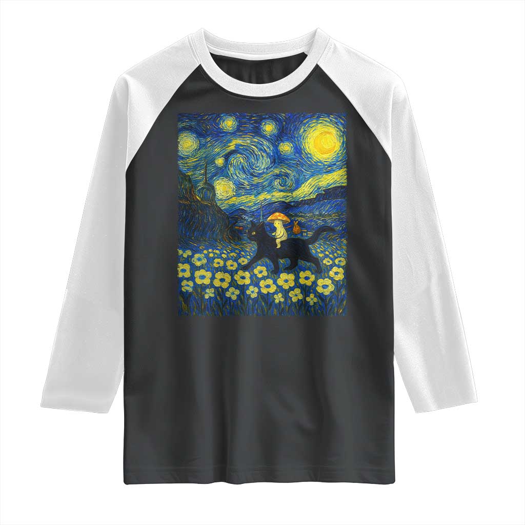 Cute Cottagcore Cat Mushroom Raglan Shirt Starry Night Fungi Mycology Lover TS14 Black White Print Your Wear