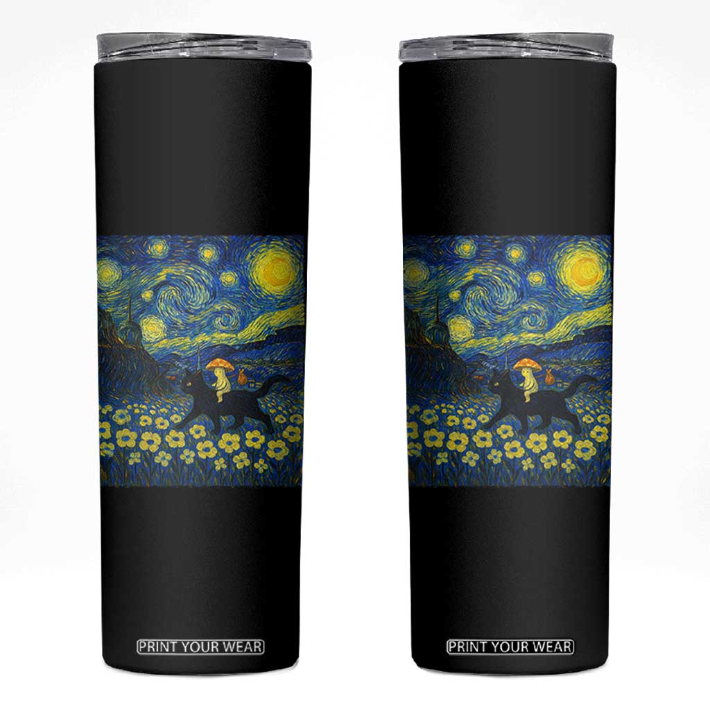 Cute Cottagcore Cat Mushroom Skinny Tumbler Starry Night Fungi Mycology Lover TS14 Black Print Your Wear