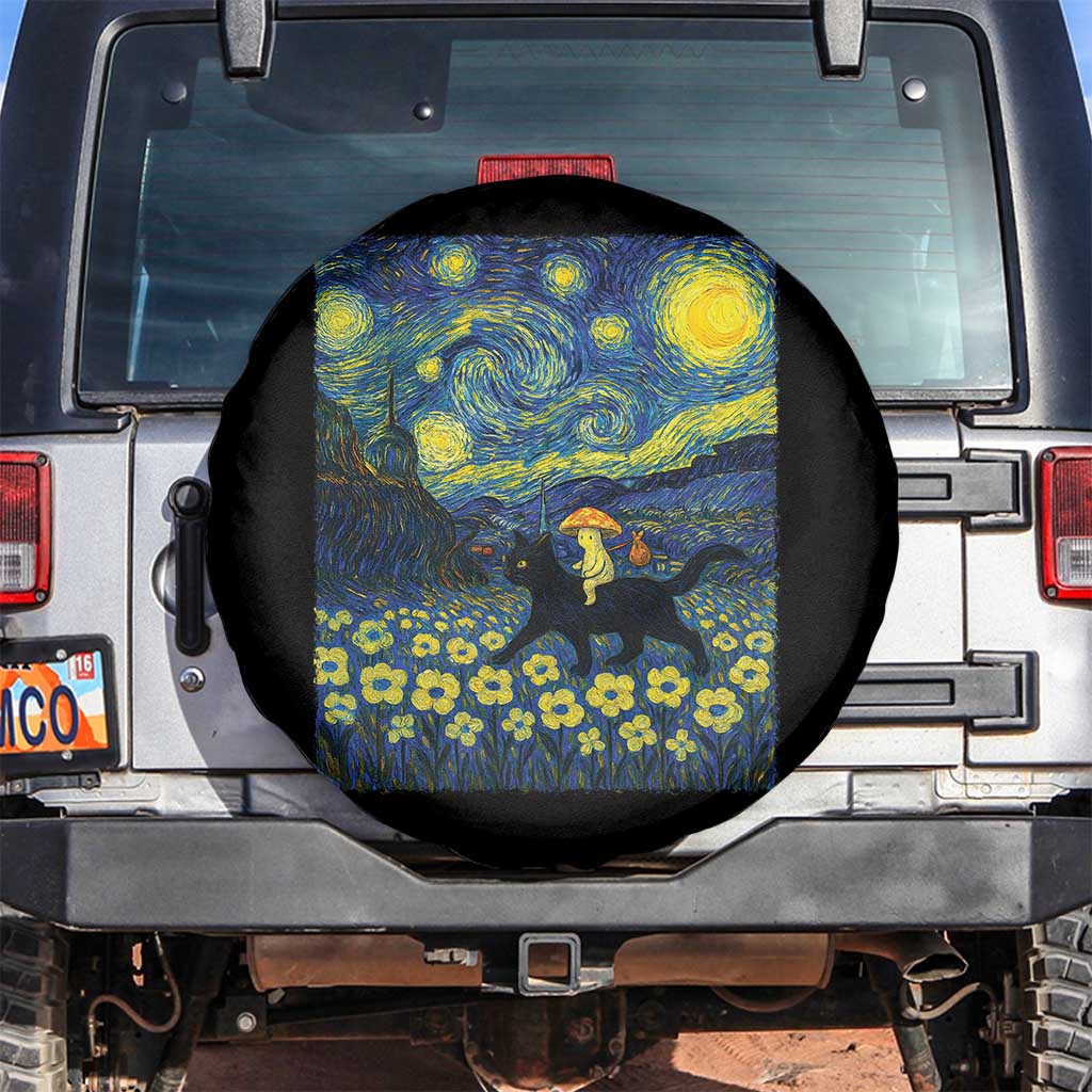 Cute Cottagcore Cat Mushroom Spare Tire Cover Starry Night Fungi Mycology Lover TS14 No hole Black Print Your Wear