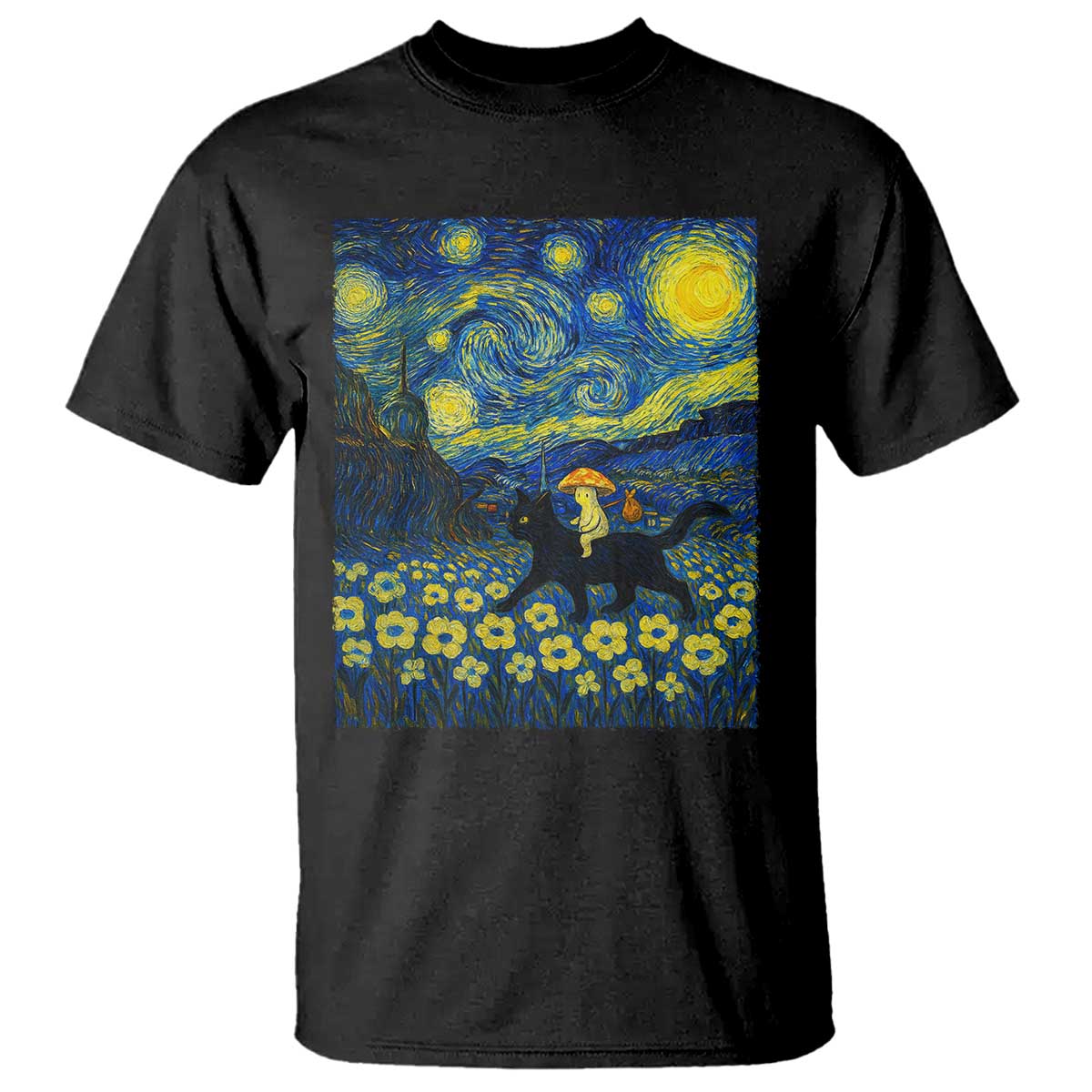 Cute Cottagcore Cat Mushroom T Shirt Starry Night Fungi Mycology Lover TS14 Black Print Your Wear