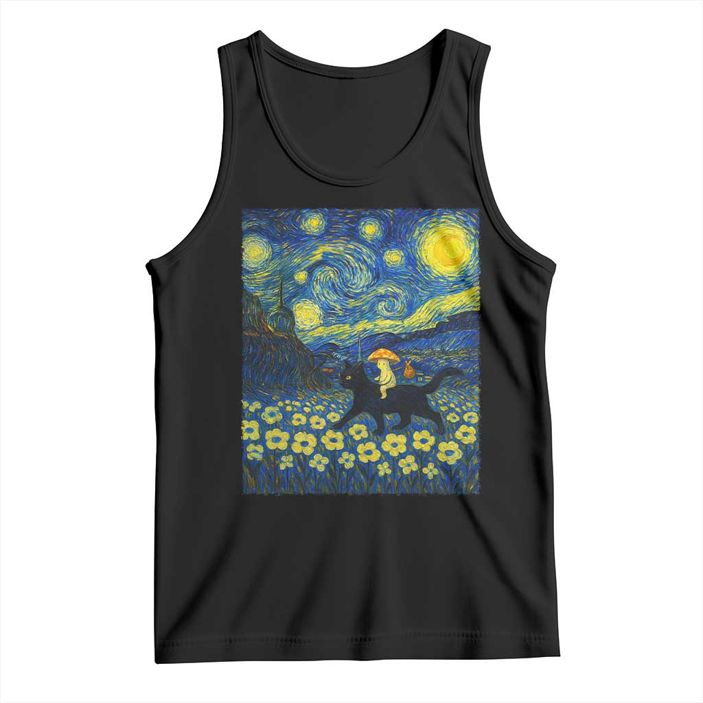 Cute Cottagcore Cat Mushroom Tank Top Starry Night Fungi Mycology Lover TS14 Black Print Your Wear