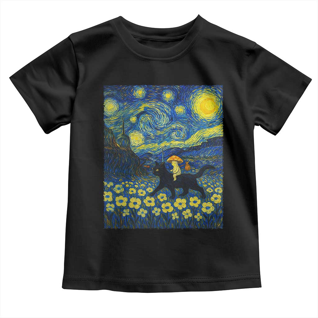 Cute Cottagcore Cat Mushroom Toddler T Shirt Starry Night Fungi Mycology Lover TS14 Black Print Your Wear