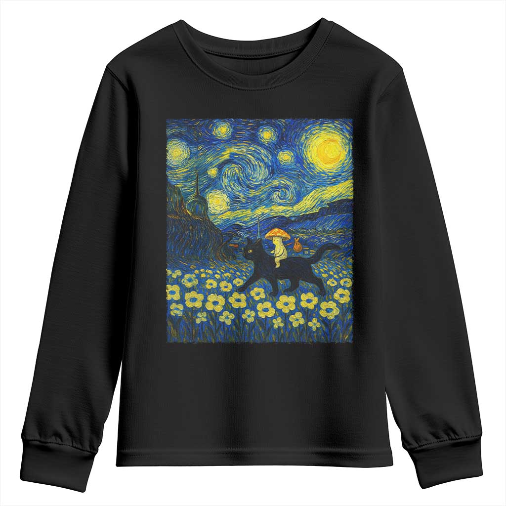 Cute Cottagcore Cat Mushroom Youth Sweatshirt Starry Night Fungi Mycology Lover TS14 Black Print Your Wear