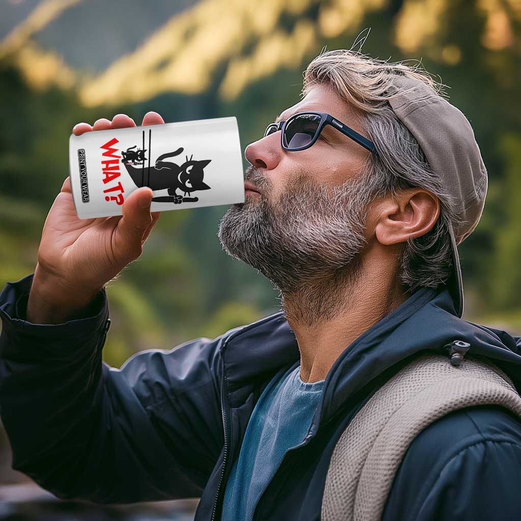 Murder Cat What 4 in 1 Can Cooler Tumbler Funny Black Kitty Holding Knife Meme TS14 Print Your Wear