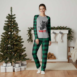 Murder Cat What Plaid Pajama Set Funny Black Kitty Holding Knife Meme TS14 Green Plaid Print Your Wear