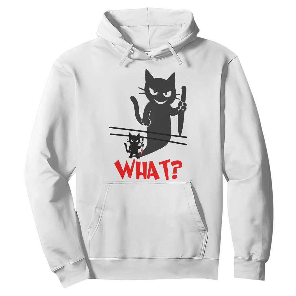Murder Cat What Hoodie Funny Black Kitty Holding Knife Meme TS14 White Print Your Wear