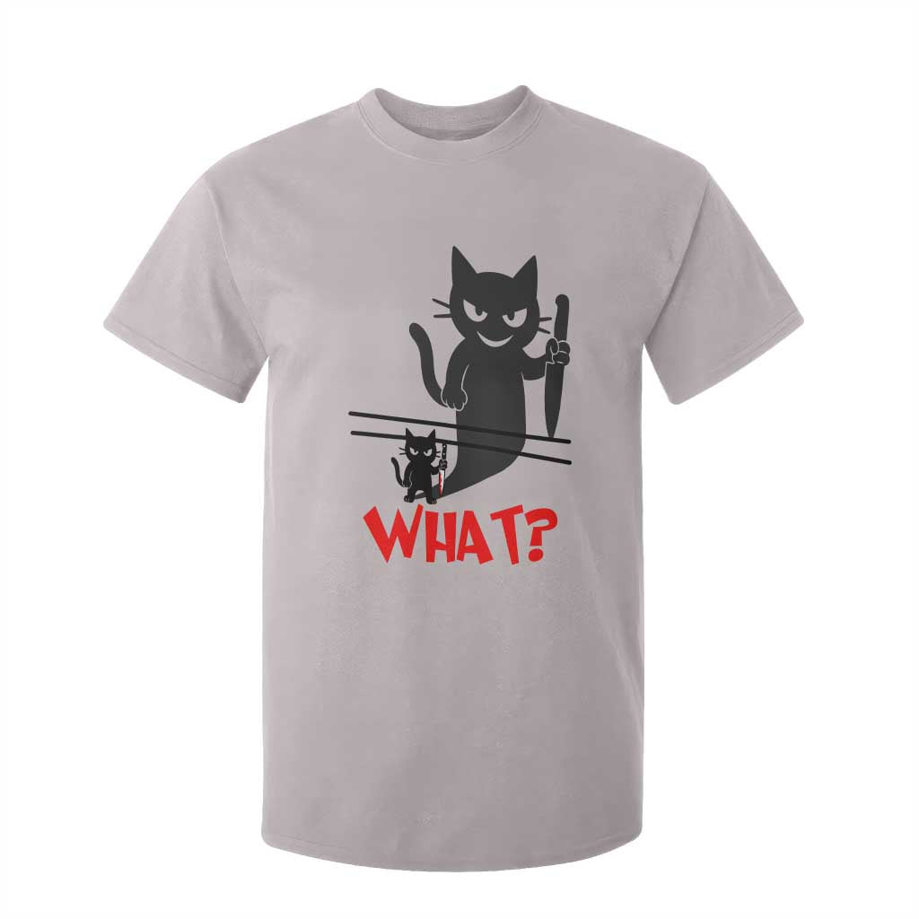 Murder Cat What T Shirt For Kid Funny Black Kitty Holding Knife Meme TS14 Ice Gray Print Your Wear