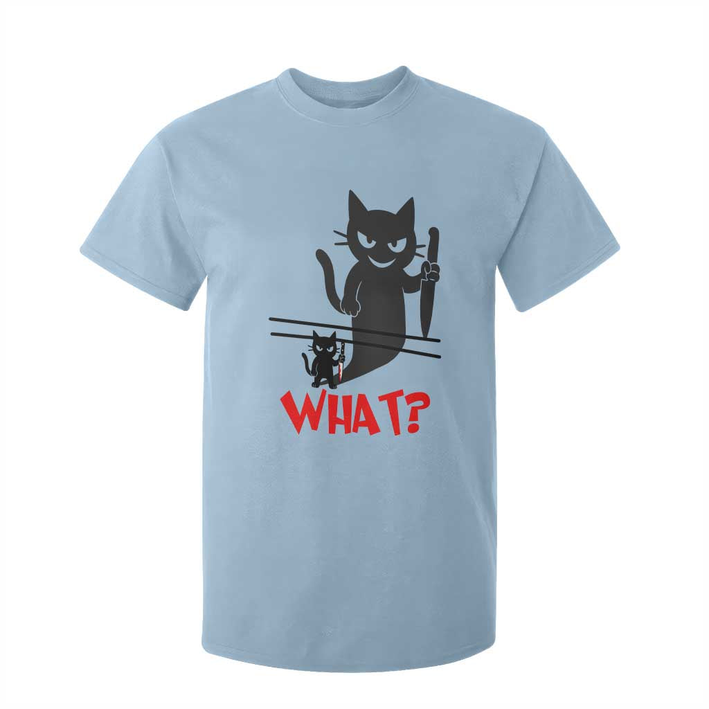 Murder Cat What T Shirt For Kid Funny Black Kitty Holding Knife Meme TS14 Light Blue Print Your Wear