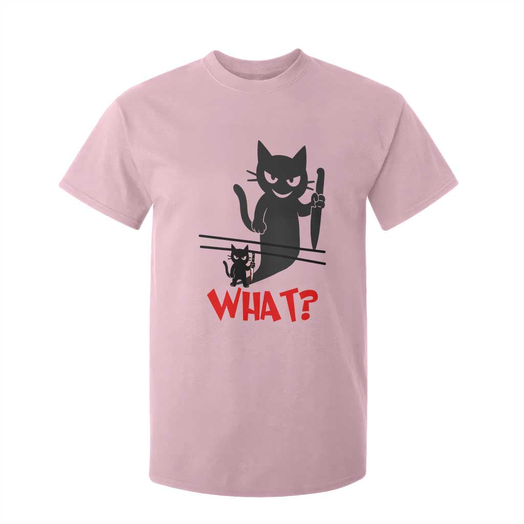 Murder Cat What T Shirt For Kid Funny Black Kitty Holding Knife Meme TS14 Light Pink Print Your Wear
