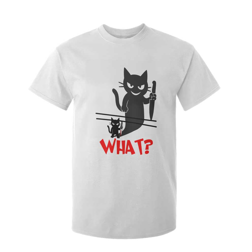 Murder Cat What T Shirt For Kid Funny Black Kitty Holding Knife Meme TS14 White Print Your Wear