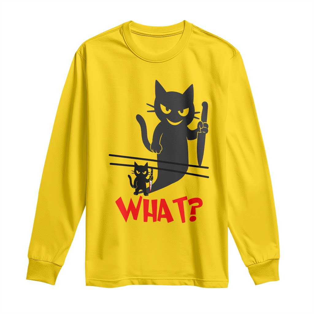 Murder Cat What Long Sleeve Shirt Funny Black Kitty Holding Knife Meme TS14 Daisy Print Your Wear