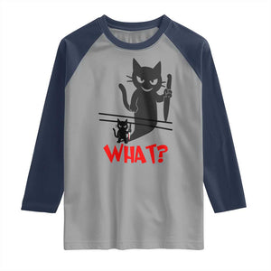 Murder Cat What Raglan Shirt Funny Black Kitty Holding Knife Meme TS14 Sport Gray Navy Print Your Wear