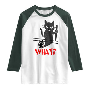 Murder Cat What Raglan Shirt Funny Black Kitty Holding Knife Meme TS14 White Dark Forest Green Print Your Wear