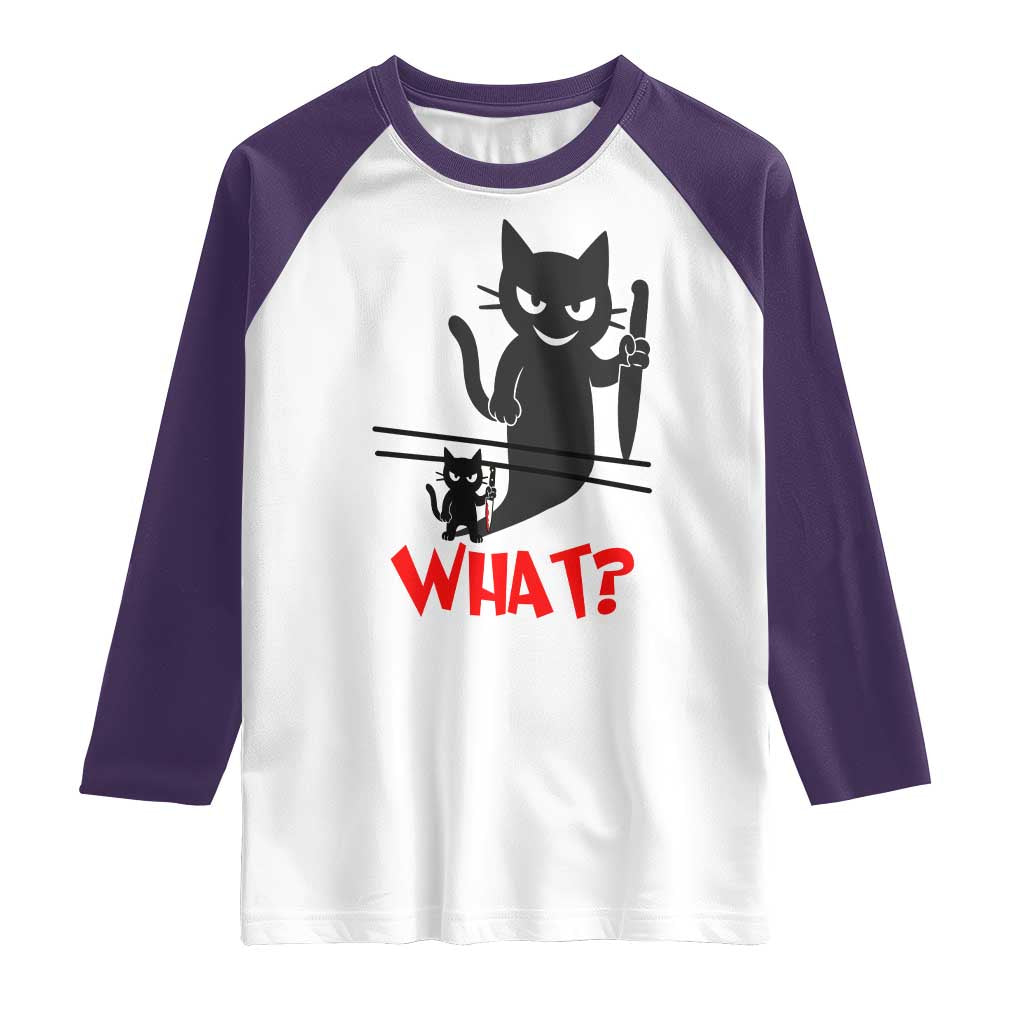 Murder Cat What Raglan Shirt Funny Black Kitty Holding Knife Meme TS14 White Purple Print Your Wear