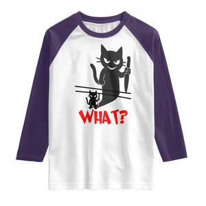 Murder Cat What Raglan Shirt Funny Black Kitty Holding Knife Meme TS14 White Purple Print Your Wear