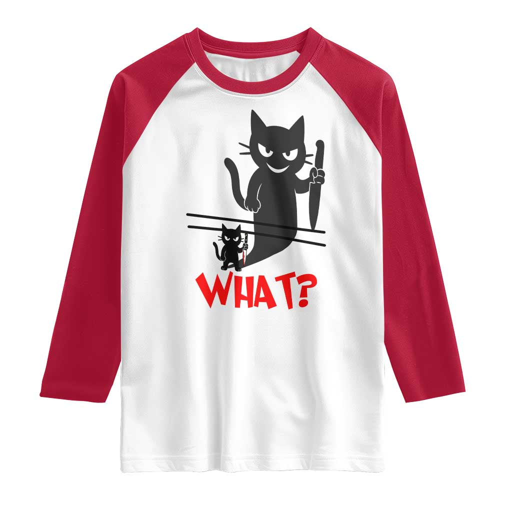 Murder Cat What Raglan Shirt Funny Black Kitty Holding Knife Meme TS14 White Red Print Your Wear