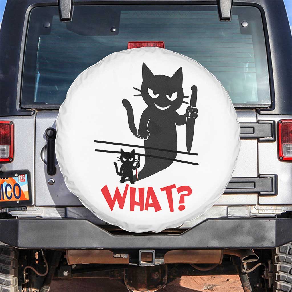 Murder Cat What Spare Tire Cover Funny Black Kitty Holding Knife Meme TS14 No hole White Print Your Wear