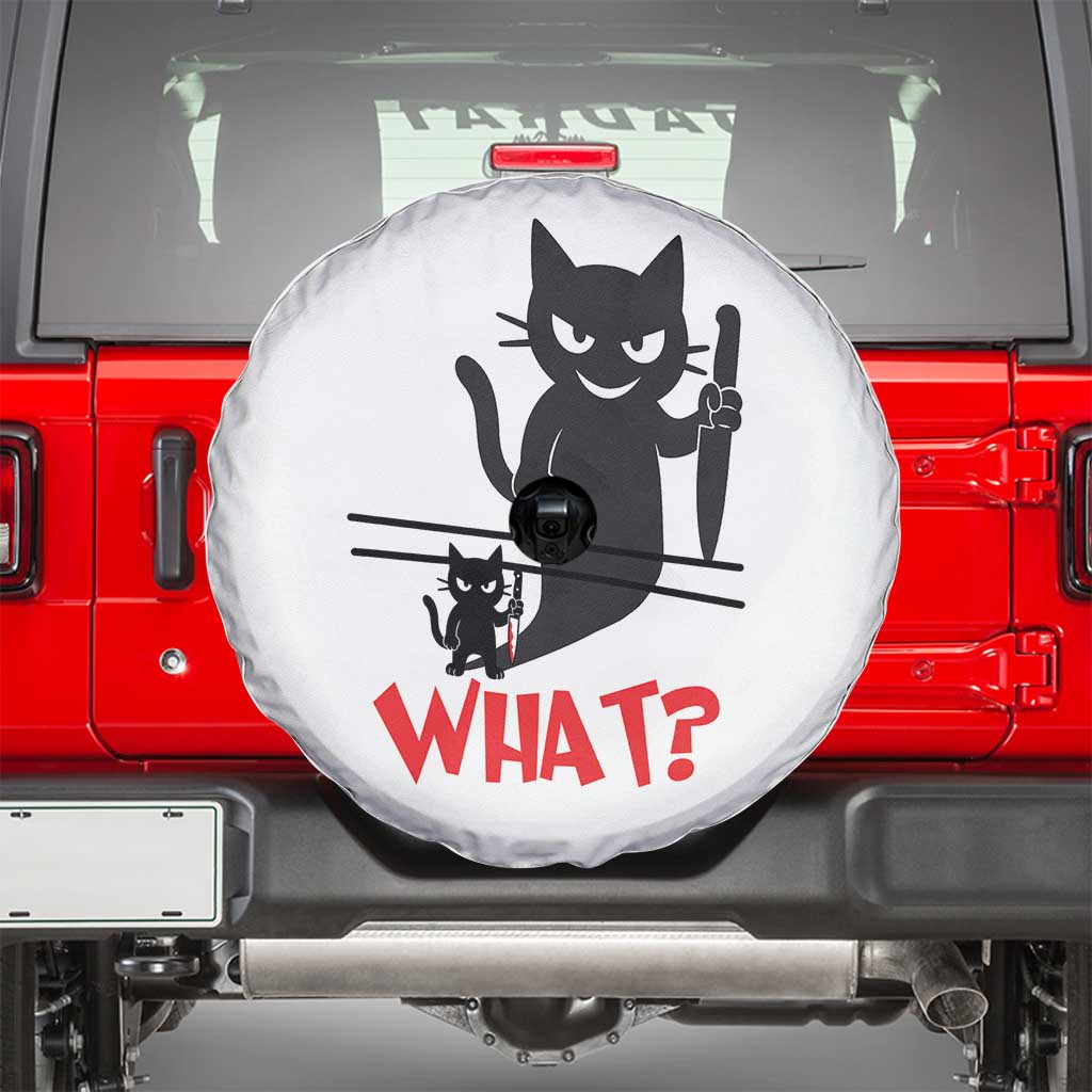 Murder Cat What Spare Tire Cover Funny Black Kitty Holding Knife Meme TS14 White Print Your Wear