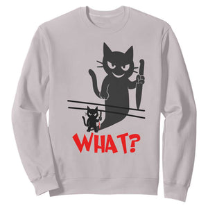 Murder Cat What Sweatshirt Funny Black Kitty Holding Knife Meme TS14 Ice Gray Print Your Wear