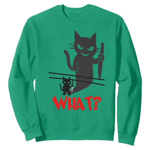 Murder Cat What Sweatshirt Funny Black Kitty Holding Knife Meme TS14 Irish Green Print Your Wear