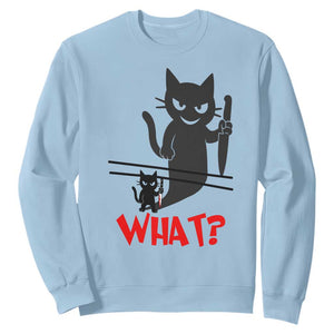 Murder Cat What Sweatshirt Funny Black Kitty Holding Knife Meme TS14 Light Blue Print Your Wear