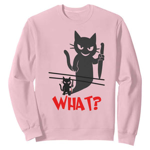 Murder Cat What Sweatshirt Funny Black Kitty Holding Knife Meme TS14 Light Pink Print Your Wear