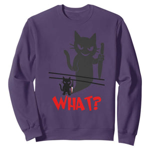 Murder Cat What Sweatshirt Funny Black Kitty Holding Knife Meme TS14 Purple Print Your Wear