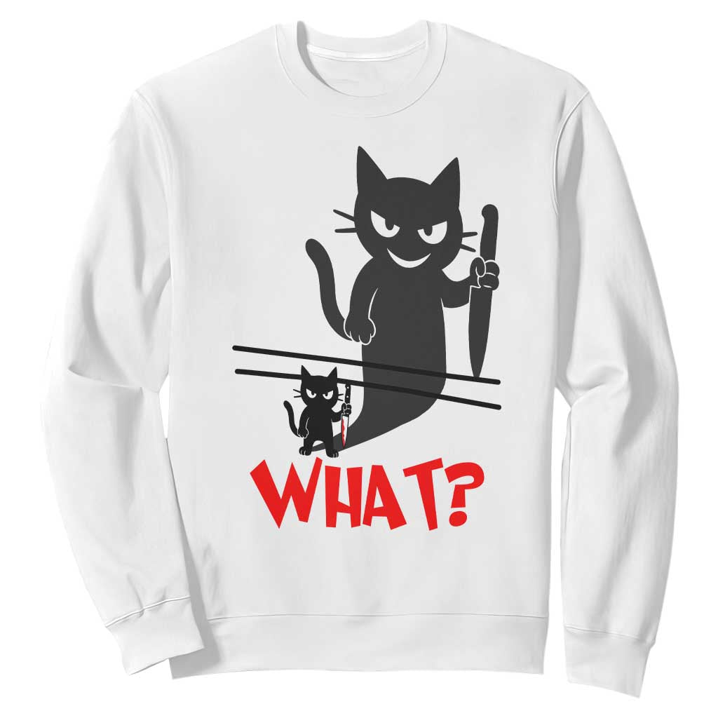 Murder Cat What Sweatshirt Funny Black Kitty Holding Knife Meme TS14 White Print Your Wear