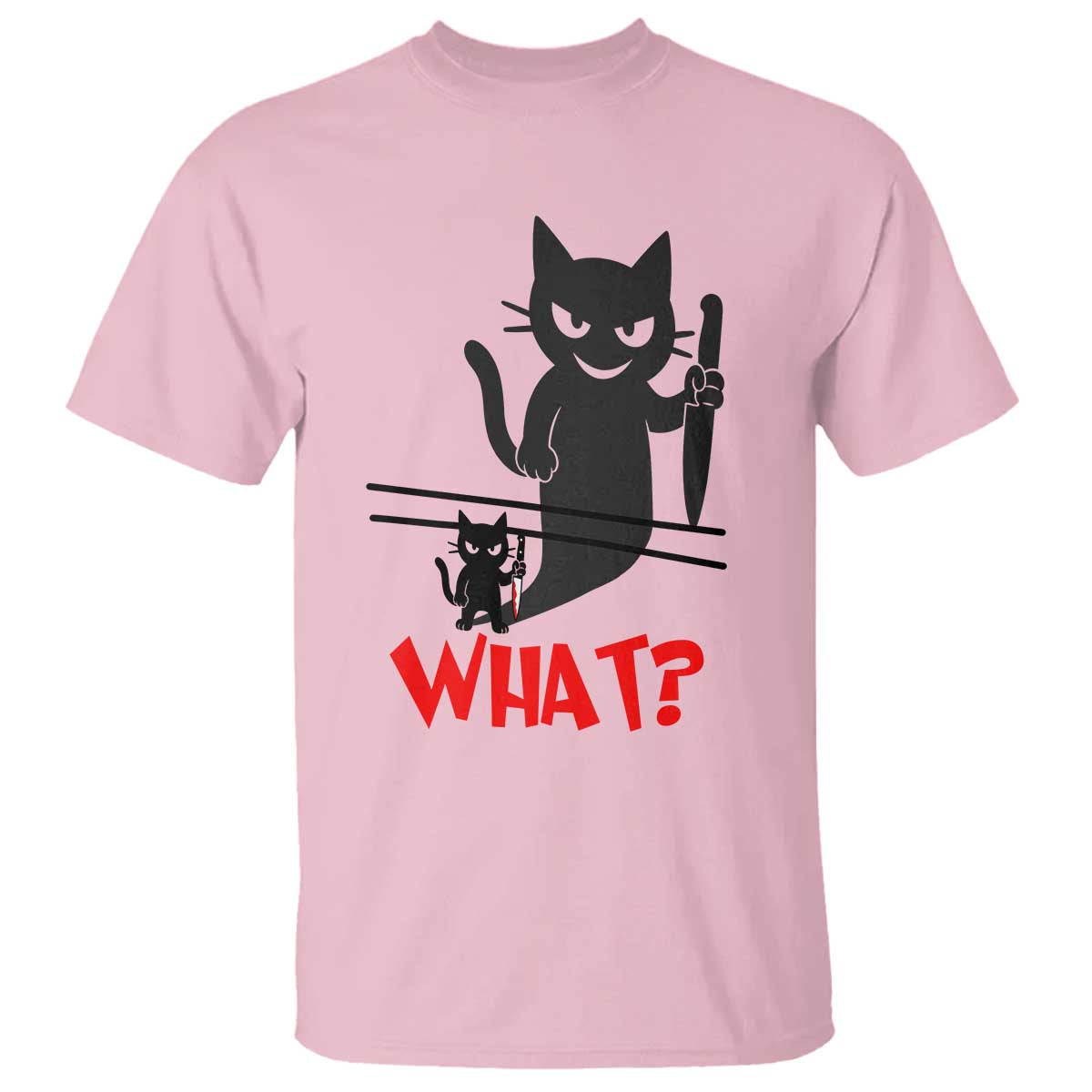Murder Cat What T Shirt Funny Black Kitty Holding Knife Meme TS14 Light Pink Print Your Wear