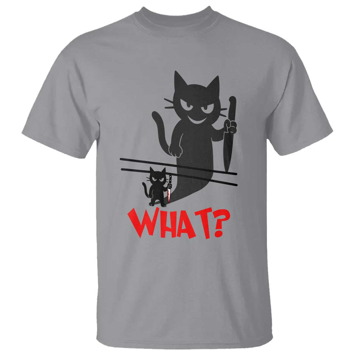 Murder Cat What T Shirt Funny Black Kitty Holding Knife Meme TS14 Sport Gray Print Your Wear