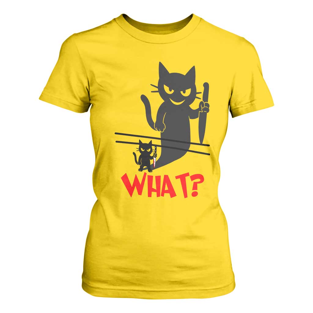 Murder Cat What T Shirt For Women Funny Black Kitty Holding Knife Meme TS14 Daisy Print Your Wear