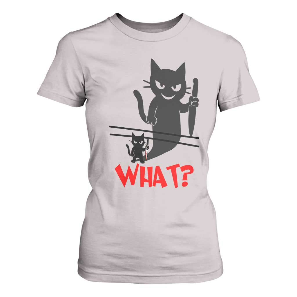 Murder Cat What T Shirt For Women Funny Black Kitty Holding Knife Meme TS14 Ice Gray Print Your Wear