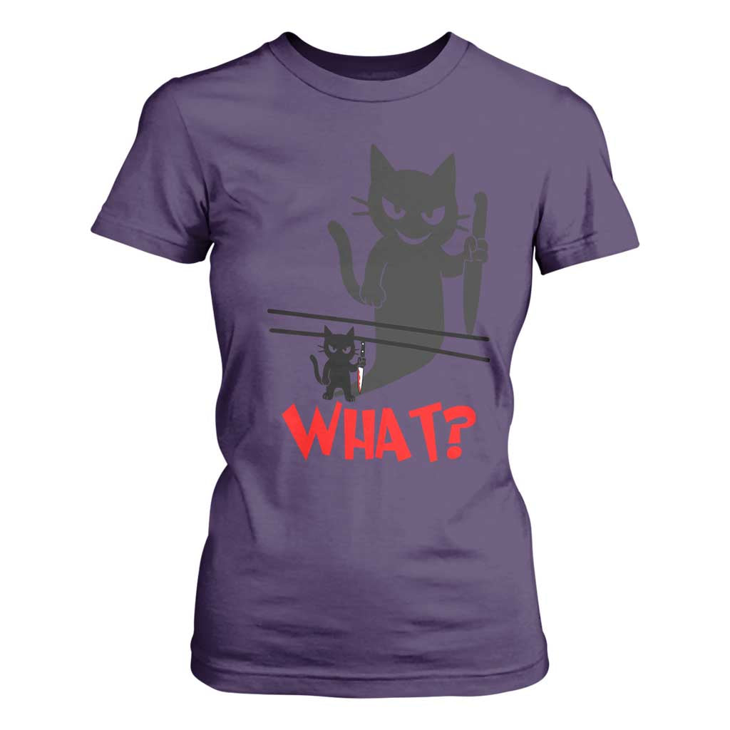Murder Cat What T Shirt For Women Funny Black Kitty Holding Knife Meme TS14 Purple Print Your Wear