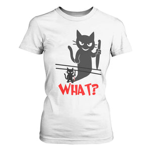 Murder Cat What T Shirt For Women Funny Black Kitty Holding Knife Meme TS14 White Print Your Wear